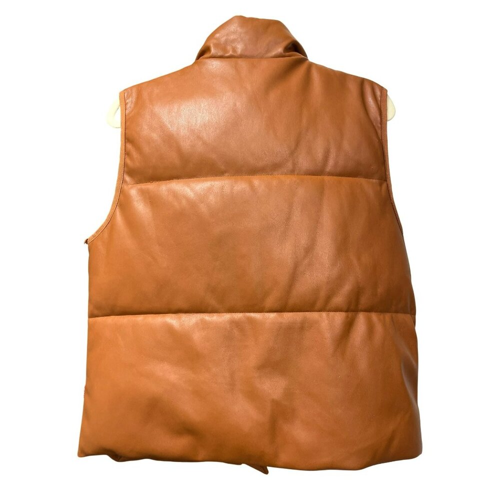 Levi Strauss & Co Leather Puffer Faux Leather Vest Caramel Jacket Medium NEW - Picture 4 of 4